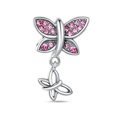 PINK BUTTERFLY DANGLE CHARM - SWAROVSKI