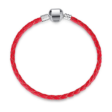 RED LEATHER SILVER CHARM BRACELET