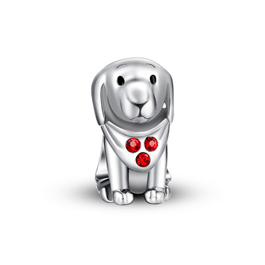 Sterling Silver Dog Charm - SWAROVSKI