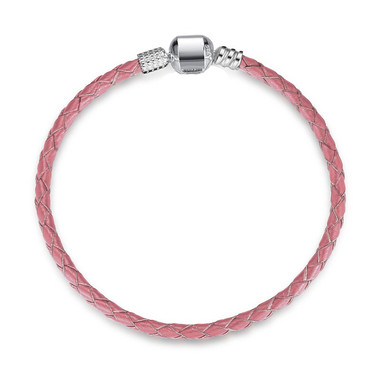 Pink LEATHER SILVER CHARM BRACELET