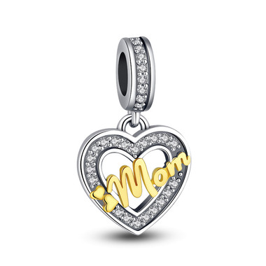 Heart Love Mom Crystal Paved Charm