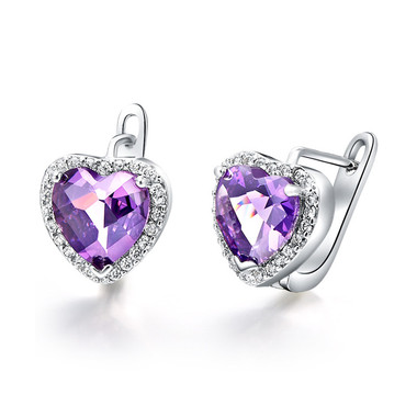 Austrian Crystal Purple Heart Ear Studs