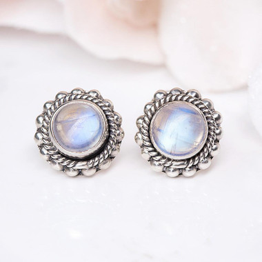 MOONSTONE EARRINGS - VINTAGE OVAL STUDS