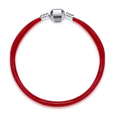 MULTILAYER RED LEATHER SILVER CHARM BRACELET