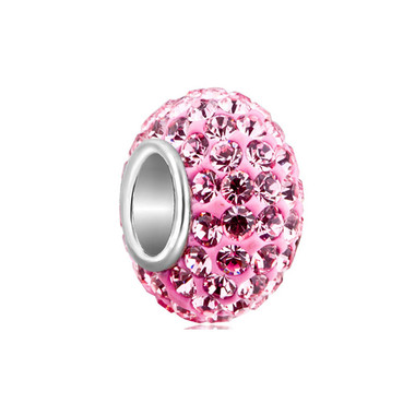 925 Sterling Silver Birthstone Charm with Pink Crystal