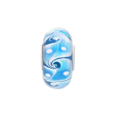 Blue Swirls Waves White Spots Murano Glass Beads