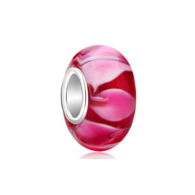 Red Pink Petals Murano Glass Bead