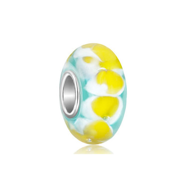 Yellow Lemon Flower Murano Glass Bead