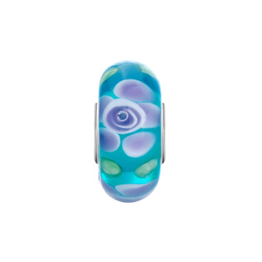 Blue Purple Flower Murano Glass Bead