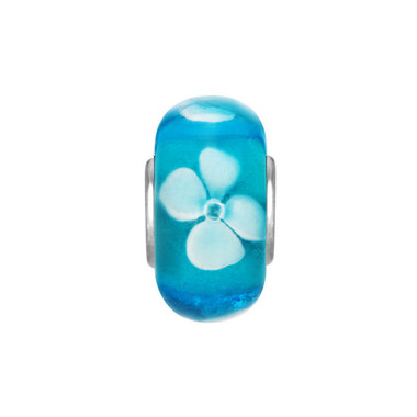 Blue White Flower Murano Glass Bead