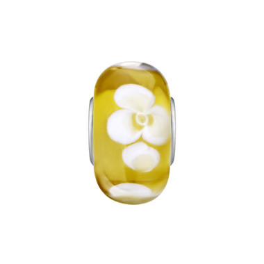 Yellow White Flower Murano Glass Bead