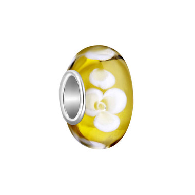 Yellow White Flower Murano Glass Bead