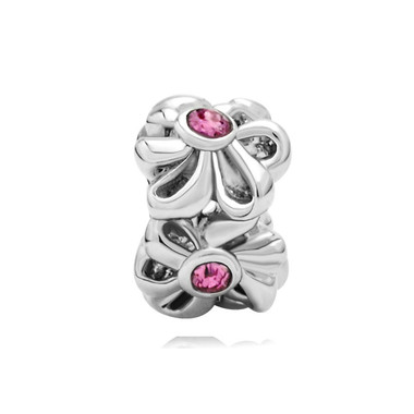 Oct Birthstone Rose Pink Crystal Flower Charm