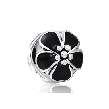 Black Flower Clip Charm 925 Sterling Silver